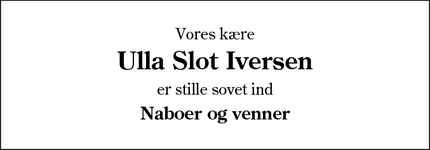 Dødsannoncen for Ulla Slot Iversen - Sydvestjylland