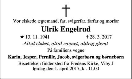 Dødsannoncen for Ulrik Engelrud - Viby