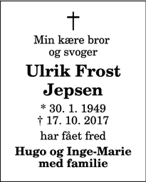 Dødsannoncen for Ulrik Frost Jepsen - Vestervig