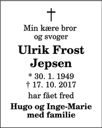 Dødsannoncen for Ulrik Frost Jepsen - Vestervig
