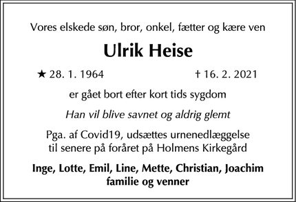 Dødsannoncen for Ulrik Heise - Wien
