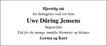 Taksigelsen for Uwe Düring Jensens - Tønder