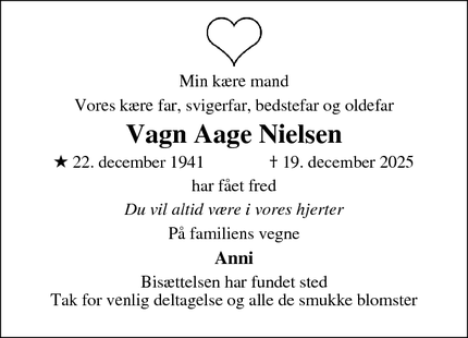 Dødsannoncen for Vagn Aage Nielsen - SILKEBORG