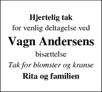 Taksigelsen for Vagn Andersens - Skævinge