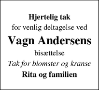 Taksigelsen for Vagn Andersens - Skævinge