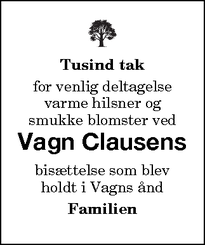 Taksigelsen for Vagn Clausens - Vålse
