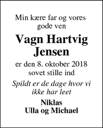 Dødsannoncen for Vagn Hartvig Jensen - Stege