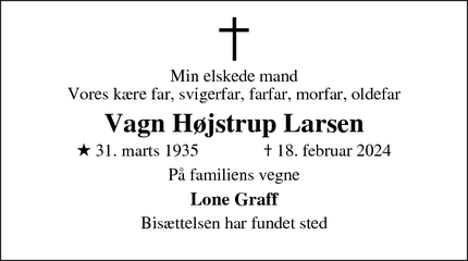 Dødsannoncen for Vagn Højstrup Larsen - odense
