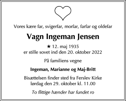Dødsannoncen for Vagn Ingeman Jensen - Vejleby