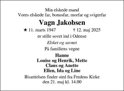 Dødsannoncen for Vagn Jakobsen - Odense