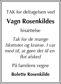 Taksigelsen for Vagn Rosenkildes - Egernsund, Danmark