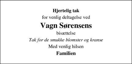 Taksigelsen for Vagn Sørensens - Løsning