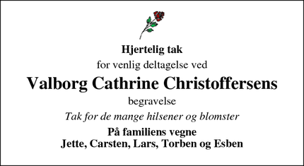 Taksigelsen for Valborg Cathrine Christoffersens - Sommersted