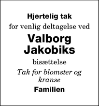 Taksigelsen for Valborg Jakobiks - Nakskov