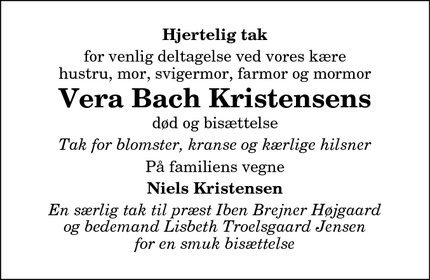 Taksigelsen for Vera Bach Kristensen - Hadsund