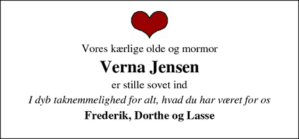 Dødsannoncen for Verna Jensen - Hedensted