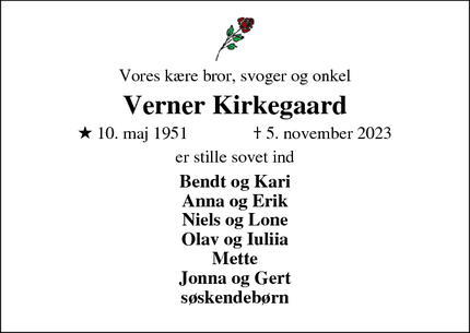 Dødsannoncen for Verner Kirkegaard - Ringkøbing