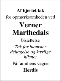 Taksigelsen for Verner
Marthedal - Middelfart