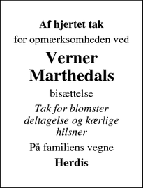 Taksigelsen for Verner
Marthedal - Middelfart
