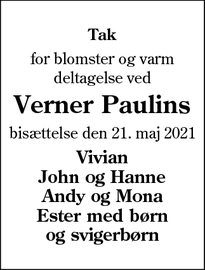 Taksigelsen for Verner Paulins - SØNDERBORG