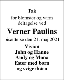 Taksigelsen for Verner Paulins - SØNDERBORG