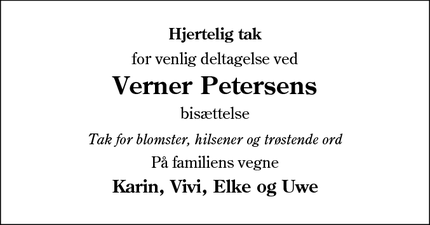 Taksigelsen for Verner Petersens - Haderslev