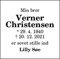 Dødsannoncen for Verner
Christensen - Silkeborg