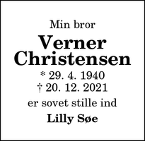Dødsannoncen for Verner
Christensen - Silkeborg