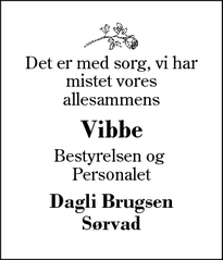 Dødsannoncen for Vibbe - Sørvad