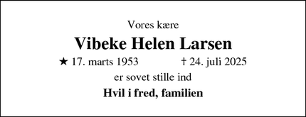 Dødsannoncen for Vibeke Helen Larsen - Humlebæk