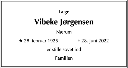 Dødsannoncen for Vibeke Jørgensen - Nærum
