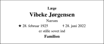 Dødsannoncen for Vibeke Jørgensen - Nærum