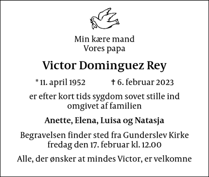 Dødsannoncen for Victor Dominguez Rey - herluf magle 