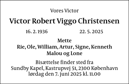 Dødsannoncen for Victor Robert Viggo Christensen - ved ikke