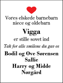 Dødsannoncen for Vigga - Aulum