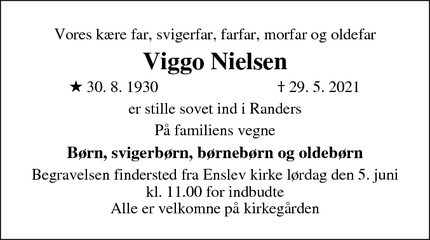 Dødsannoncen for Viggo Nielsen - Gjerlev J