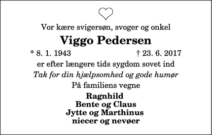 Dødsannoncen for Viggo Pedersen - Snedsted