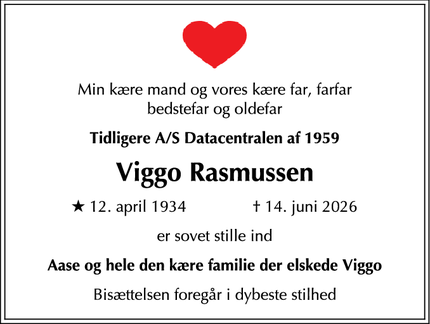 Dødsannoncen for Viggo Rasmussen - Klampenborg