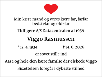 Dødsannoncen for Viggo Rasmussen - klampenborg