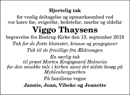 Taksigelsen for Viggo Thaysens - Arden