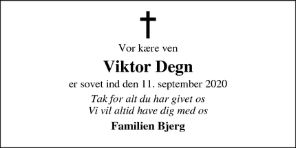 Dødsannoncen for Viktor Degn - Hvide Sande