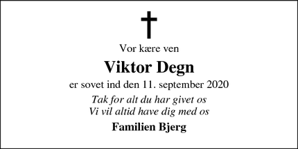 Dødsannoncen for Viktor Degn - Hvide Sande