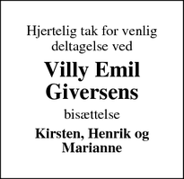 Taksigelsen for Villy Emil Giversens - Viborg