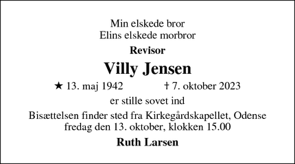 Dødsannoncen for Villy Jensen - Odense