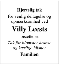 Taksigelsen for Villy Leests - Hjordkær