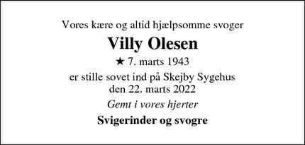 Dødsannoncen for Villy Olesen - Ikast