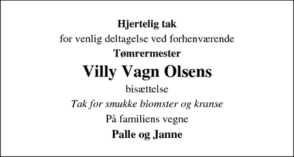 Taksigelsen for Villy Vagn Olsen - Roskilde