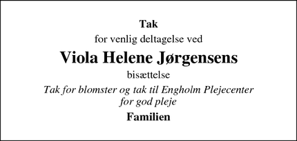 Taksigelsen for Viola Helene Jørgensens - Allerød