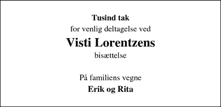 Taksigelsen for Visti Lorentzen - KALVEHAVE