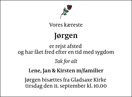 Dødsannoncen for Vores kæreste Jørgen - Søborg
